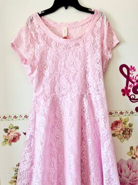 No Boundaries Pink Lace flared Girls Dress Large 11 12 13